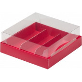 Коробка для эклеров и макарон 13*13*5 красная с куполом