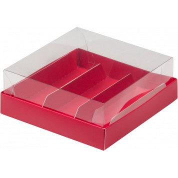 Коробка для эклеров и макарон 13*13*5 красная с куполом