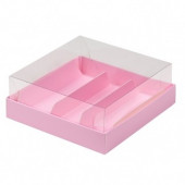 Коробка для эклеров и макарон 13*13*5 розовая с куполом