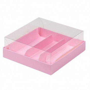 Коробка для эклеров и макарон 13*13*5 розовая с куполом