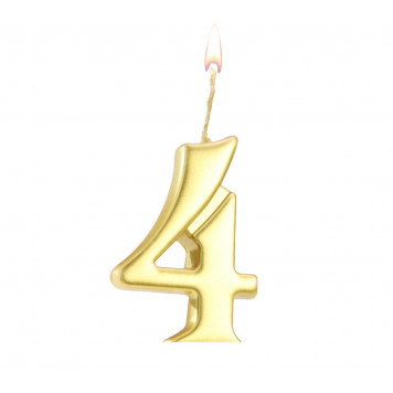 Свеча в торт цифра "4", 5,3 см, золото