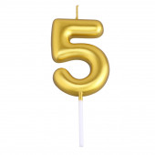 Свеча в торт «Европейская», цифра 5, 6 см, золото