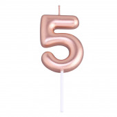 Свеча в торт «Европейская», цифра 5, 6 см, розовое золото