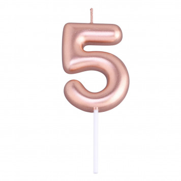 Свеча в торт «Европейская», цифра 5, 6 см, розовое золото
