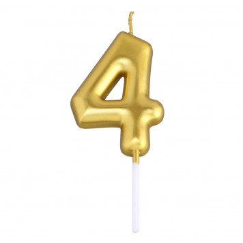 Свеча в торт "Европейская", цифра "4", 6 см, золото