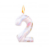 Свеча в торт "Белый мрамор", цифра "2", 5,5 см
