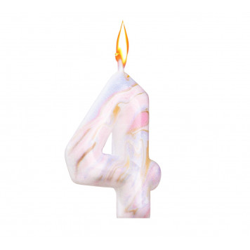 Свеча в торт «Белый мрамор», цифра 4, 5.5 см