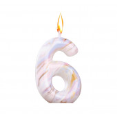 Свеча в торт «Белый мрамор», цифра 6, 5.5 см