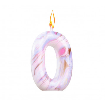 Свеча в торт "Белый мрамор", цифра "0", 5,5 см