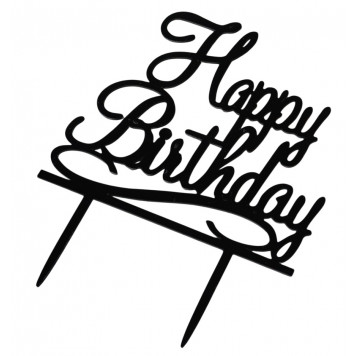 Топпер на торт "С Днём Рождения" 13х17 см, цвет черный