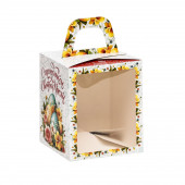 Коробка для кулича с окном Светлой пасхи, голубая 15*15*18см