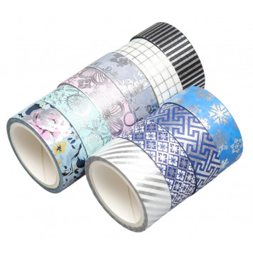 Клейкая лента бумага "Рисунок с серебром" н-р 10 шт шир.-1,5см дл.-5м 4,5х4,5х15,7 см