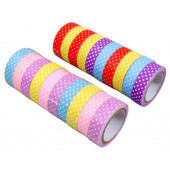 Клейкая лента декоративная текстиль "Горох на ярком" МИКС 1,5 см, длина 4 метра