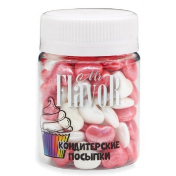Посыпка Mr.Flavor Сердечки перламутровые бело-красные, 50г