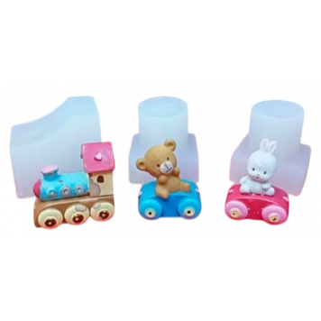 Силиконовая форма №1055 "Паровозик, мишка, зайка"