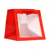 Пакет крафт с квадратным дном и окном, 30 х 30 х 30 см, красный