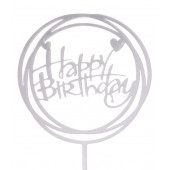 Топпер "С днём рождения" круг, цвет серебро