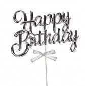 Топпер "С днём рождения" цвет серебро