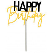 Топпер для торта «С днём рождения», чёрно-золотой