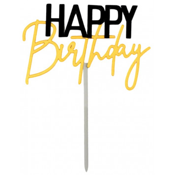 Топпер для торта «С днём рождения», чёрно-золотой