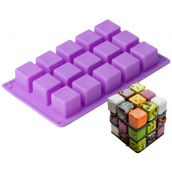 Форма для льда Доляна «Фигуры.Куб», силикон, 26×15×3.2 см, 15 ячеек (3.2×3.2 см), фиолетовая