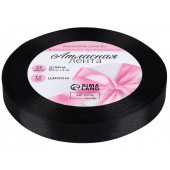 Лента атласная, 12 мм × 23 ± 1 м, цвет чёрный №39