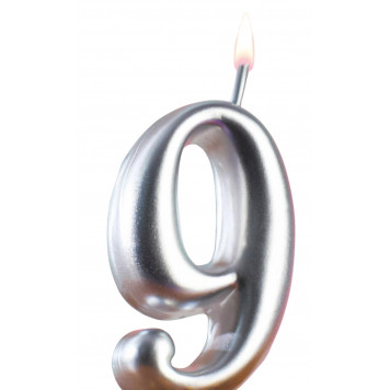 Свеча для торта цифра "Серебряная", 5,5 см, цифра "9"