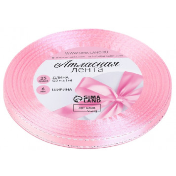 Лента атласная, с серебряным люрексом, 6 мм, 23±1 м, розовая №004