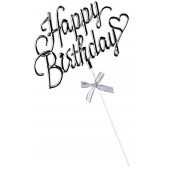 Топпер "Happy Birthday", серебряный, с бантиком, Дарим красиво