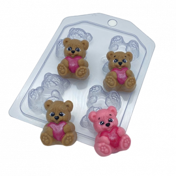 Форма пластиковая Мишка с сердцем мини, 4 ячейки