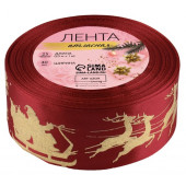 Лента атласная с тиснением «Олени в упряжке», 40 мм, 23±1 м, красная