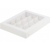 Коробка 12 конфет 19*15*3 белая с прозр.крышкой