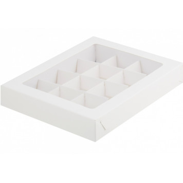 Коробка 12 конфет 19*15*3 белая с прозр.крышкой