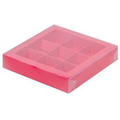 Коробка 9 конфет 15*15*3 красная с прозр.крышкой