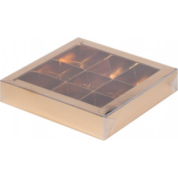 Коробка 9 конфет 16*16*3 золото
