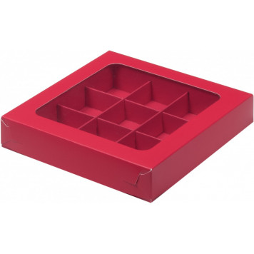 Коробка 9 конфет 16*16*3 красная