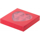 Коробка 9 конфет 16*16*3 красная сердце