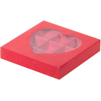 Коробка 9 конфет 16*16*3 красная сердце