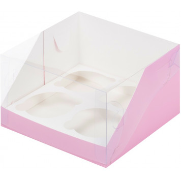 Коробка 4 капкейка 16*16*10 розовая