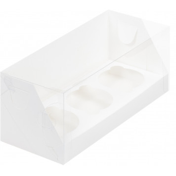 Коробка 3 капкейка 24*10*10 белая КРЫШКА
