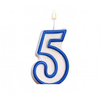 Свеча воск д/торта цифра "5" ободок цветной, МИКС