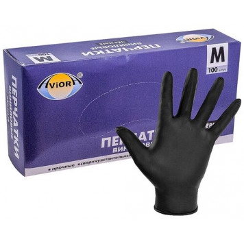 Перчатки виниловые Черные М, 100шт