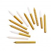 Свеча для торта «Золотая вечеринка», 12 шт., 8 см, белый и золотой металлик