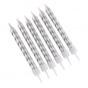 Свечи для торта, серебро, 6 шт., 9.5 х 0.9 см