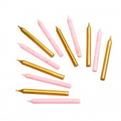 Свеча для торта «Спарк», 12 шт., 8 см, розовый и золотой металлик