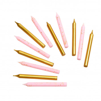 Свеча для торта «Спарк», 12 шт., 8 см, розовый и золотой металлик