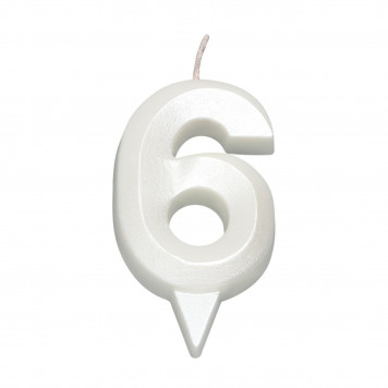 Свеча в торт "Грань", цифра "6", жемчужный, 6,5 см