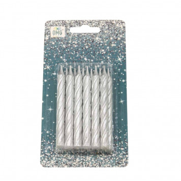 Свечи для торта набор (12 шт.) 8см "Спираль" Серебряный 1/12 1/144