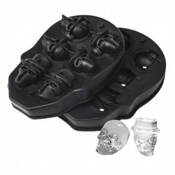 Форма для льда Доляна «Черепа», силикон, 6 ячеек, 18×12×3.5 см, чёрная