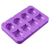 Форма для леденцов 8 ячеек 16,5х11х1,7 см "Котики" с палочками (8 шт), цвет сиреневый   7434156